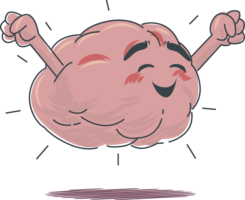 Petite mascotte illustrant la joie et l'équilibre après une séance de kinésiologie.